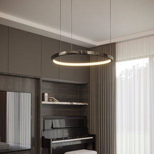 Czarna lampa wisząca LED z ringami — ø55 cm, 1420 lm do jadalni i kuchni