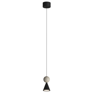 Czarna smukła lampa wisząca LED z trawertynem — 11W, minimalistyczna do salonu i kuchni