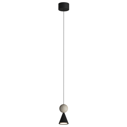 Czarna smukła lampa wisząca LED z trawertynem — 11W, minimalistyczna do salonu i kuchni
