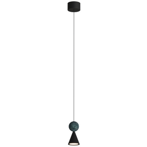 Czarna smukła lampa wisząca LED z malachitem — 11W, loftowa do salonu i kuchni