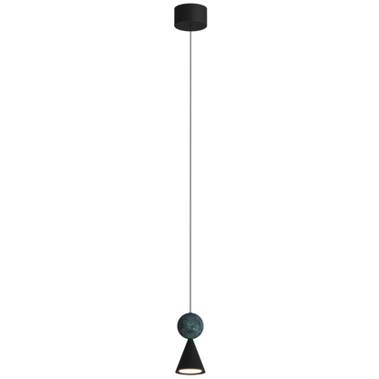 Czarna smukła lampa wisząca LED z malachitem — 11W, loftowa do salonu i kuchni