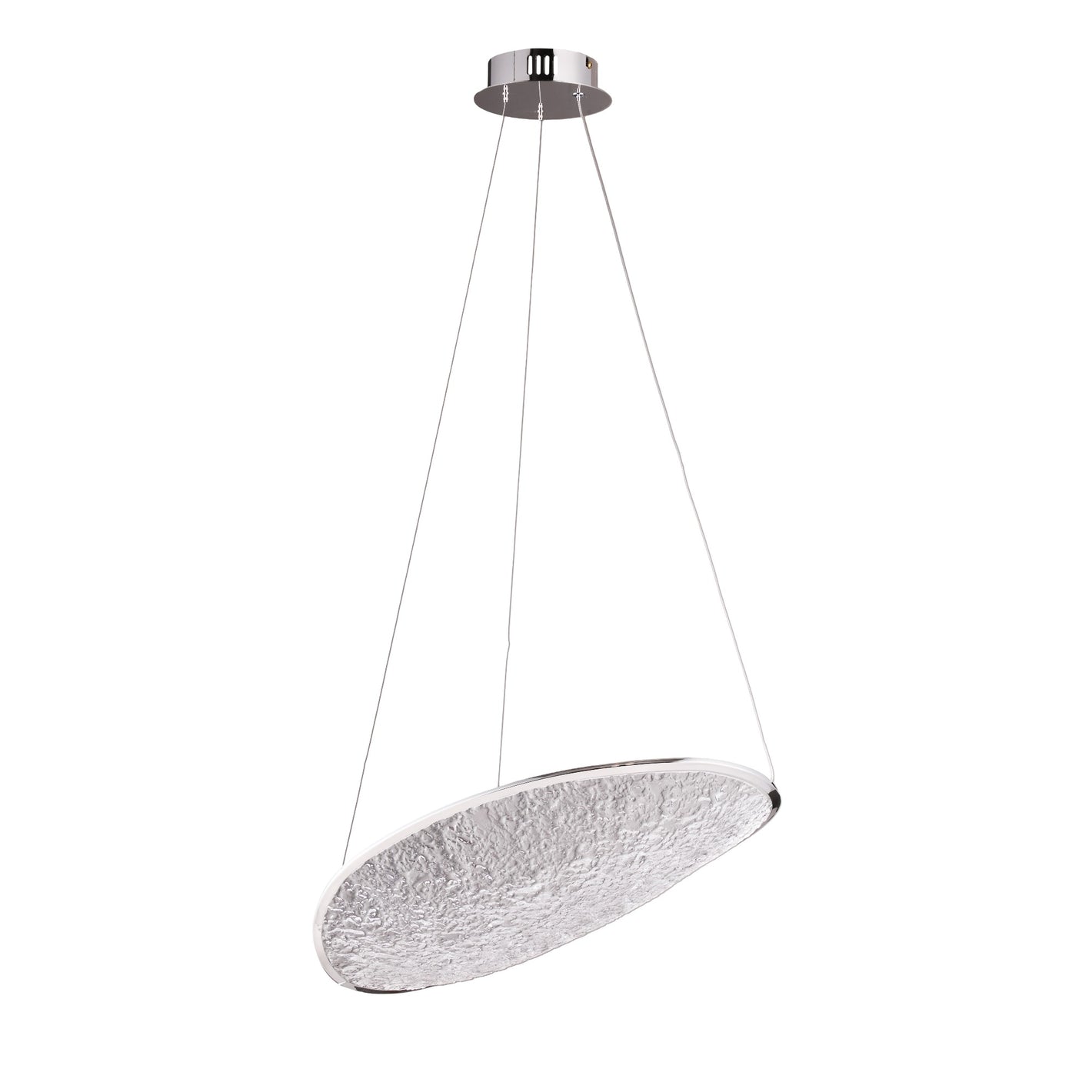 Chromowa lampa wisząca LED z akrylem — 17W, ø47 cm do jadalni i salonu