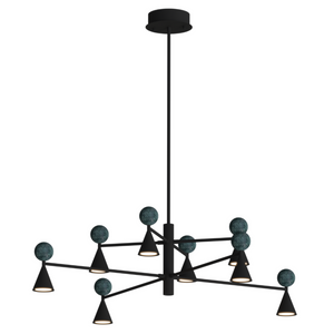Czarna lampa wisząca LED z malachitowymi kulami — ø112 cm, 54W do salonu i jadalni