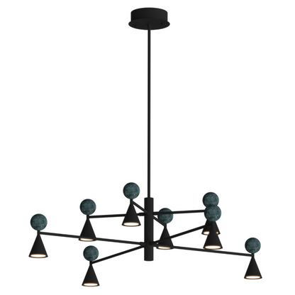 Czarna lampa wisząca LED z malachitowymi kulami — ø112 cm, 54W do salonu i jadalni