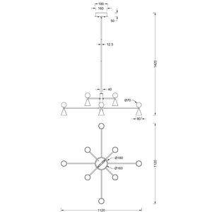 Czarna lampa wisząca LED z trawertynowymi kulami — ø112 cm, 54W do salonu i jadalni