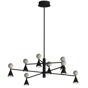 Czarna lampa wisząca LED z trawertynowymi kulami — ø112 cm, 54W do salonu i jadalni