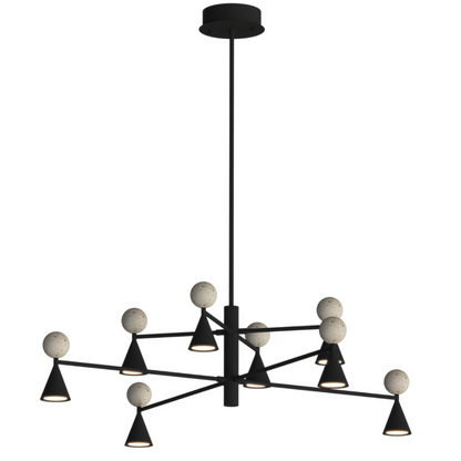 Czarna lampa wisząca LED z trawertynowymi kulami — ø112 cm, 54W do salonu i jadalni