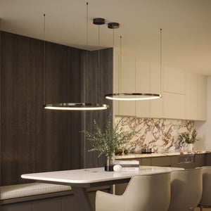 Czarna lampa wisząca LED z ringami — ø74 cm, 1732 lm do salonu i jadalni