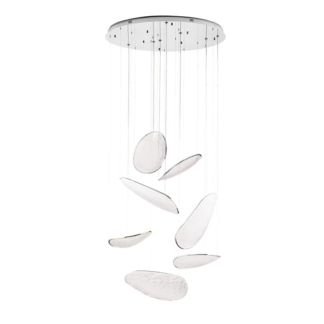 Chromowana lampa wisząca LED — elegancki żyrandol do wysokich wnętrz i przestrzeni reprezentacyjnych