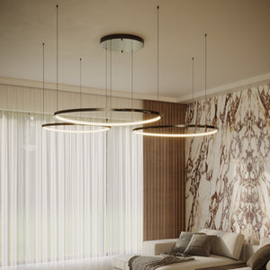 Czarna lampa wisząca LED z ringami — ø94 cm, 3966 lm do salonu i jadalni