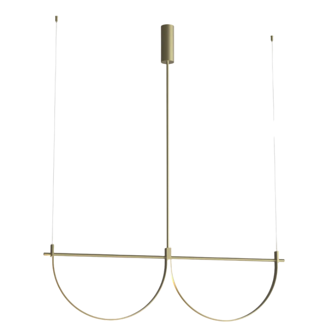 Złota lampa wisząca LED z dekoracyjnymi łukami — 40W, 128 cm do salonu i jadalni