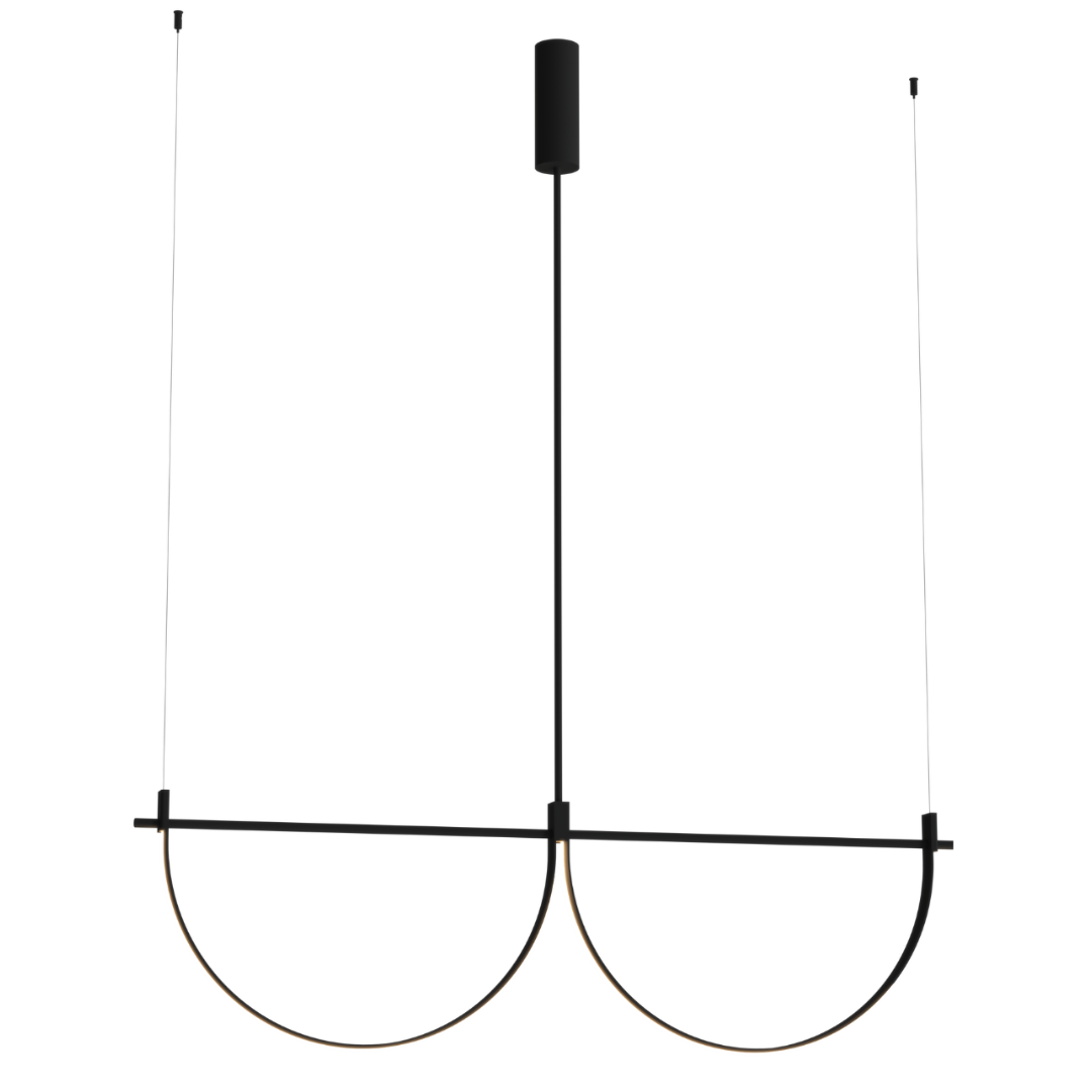 Czarna lampa wisząca LED z dekoracyjnymi łukami — 40W, 128 cm do salonu i jadalni