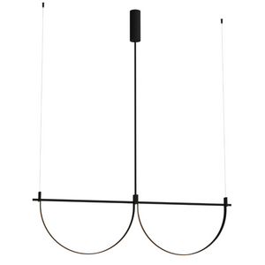 Czarna lampa wisząca LED z dekoracyjnymi łukami — 40W, 128 cm do salonu i jadalni