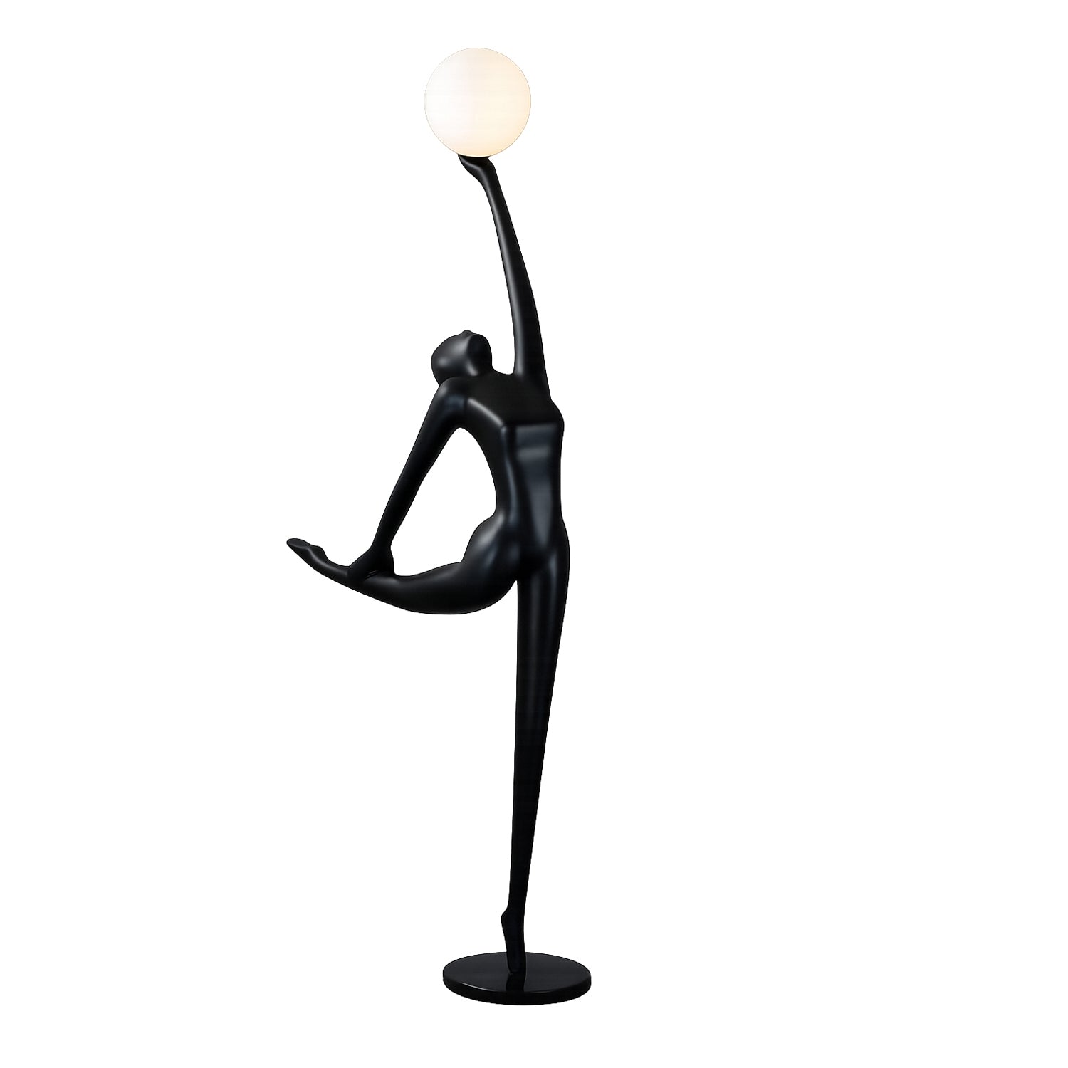 Lampa podłogowa WOMAN BALLERINA 215 cm - czarna figura tancerki z białym kloszem