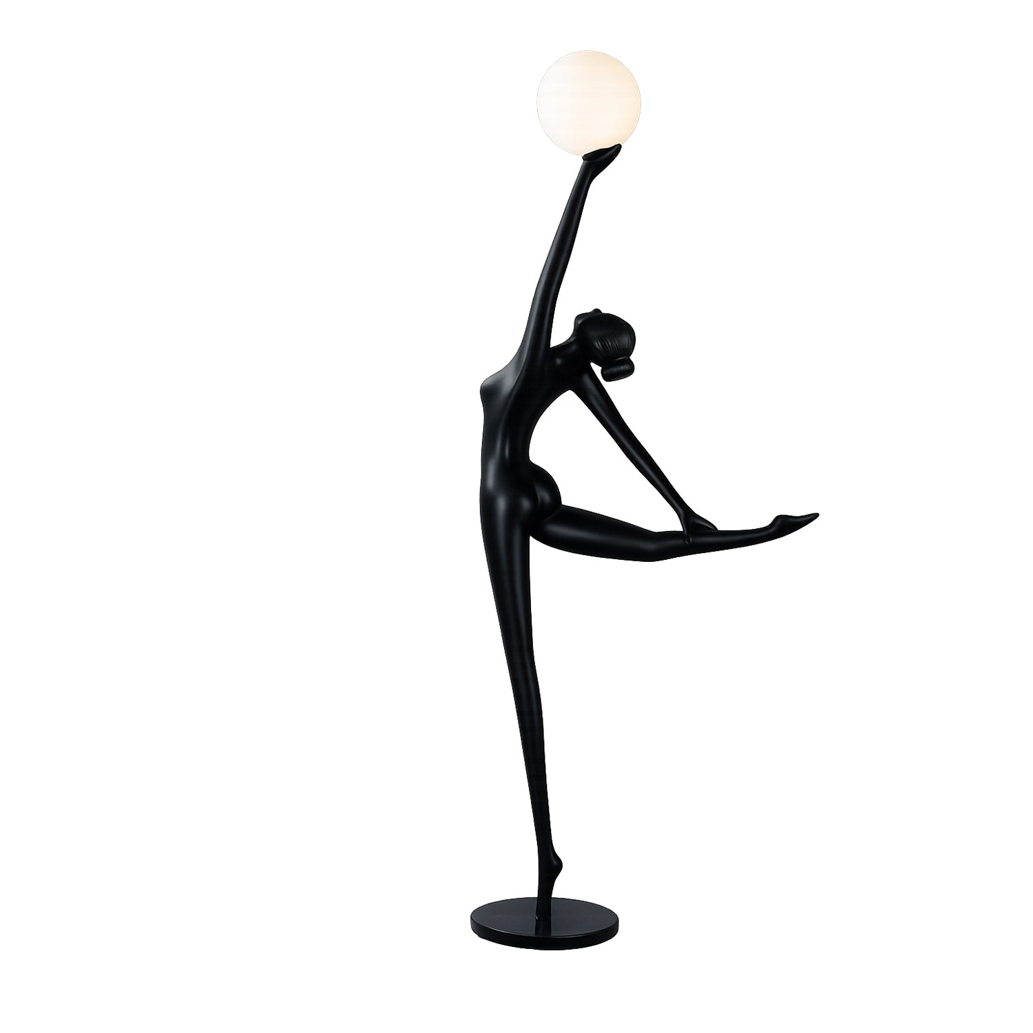 Lampa podłogowa WOMAN BALLERINA 215 cm - czarna figura tancerki z białym kloszem