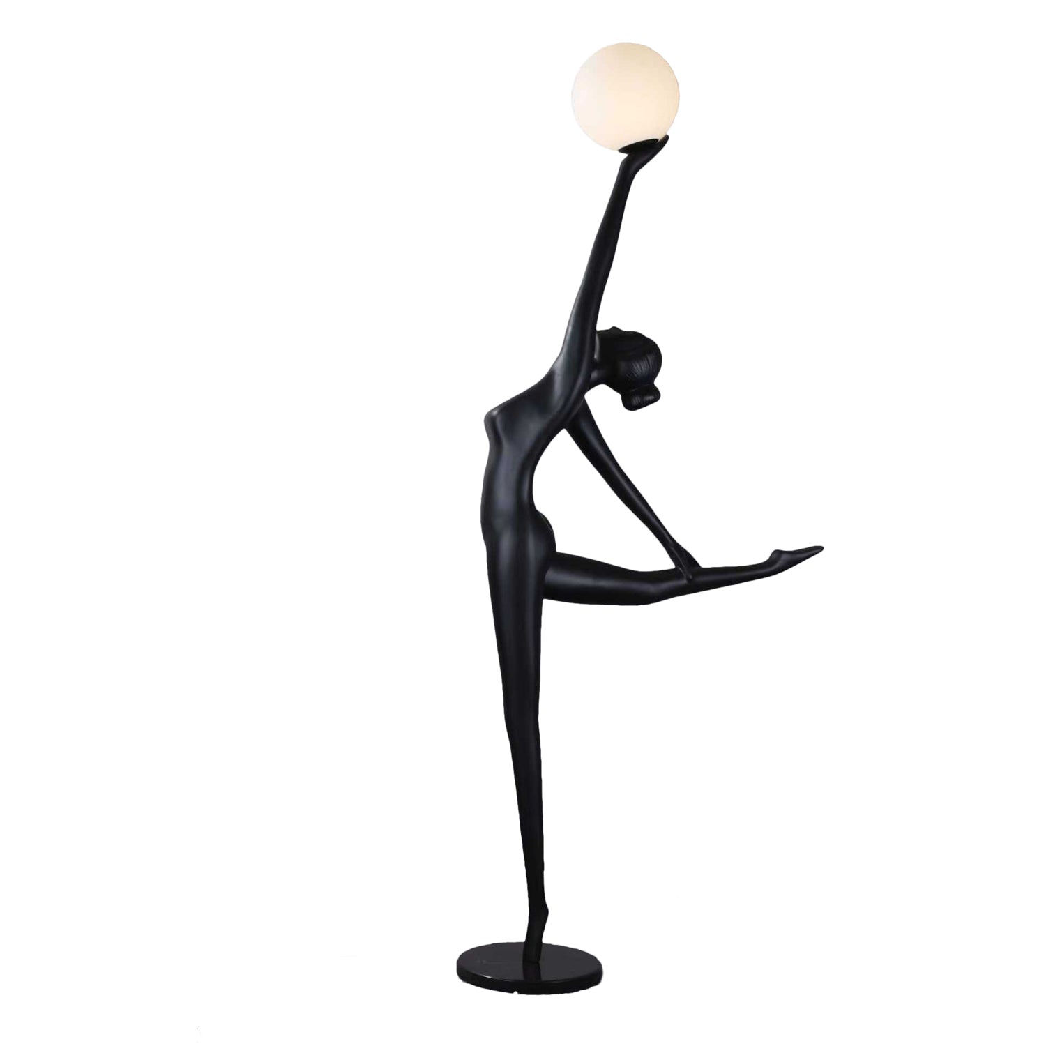 Lampa podłogowa WOMAN BALLERINA 215 cm - czarna figura tancerki z białym kloszem