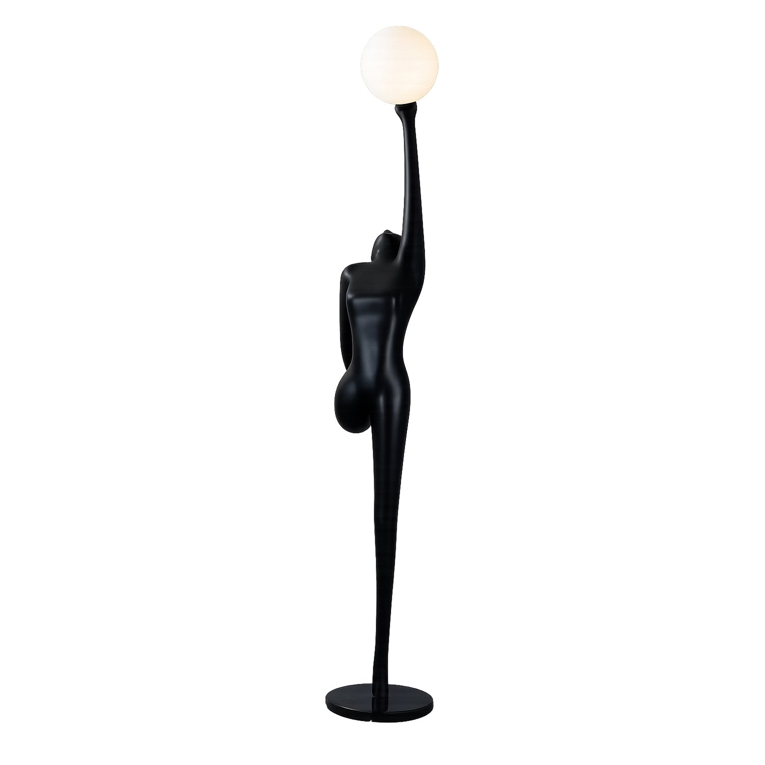 Lampa podłogowa WOMAN BALLERINA 215 cm - czarna figura tancerki z białym kloszem