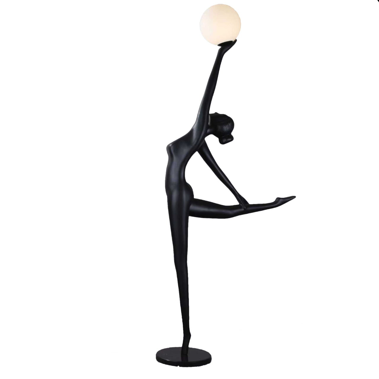 Lampa podłogowa WOMAN BALLERINA 215 cm - czarna figura tancerki z białym kloszem