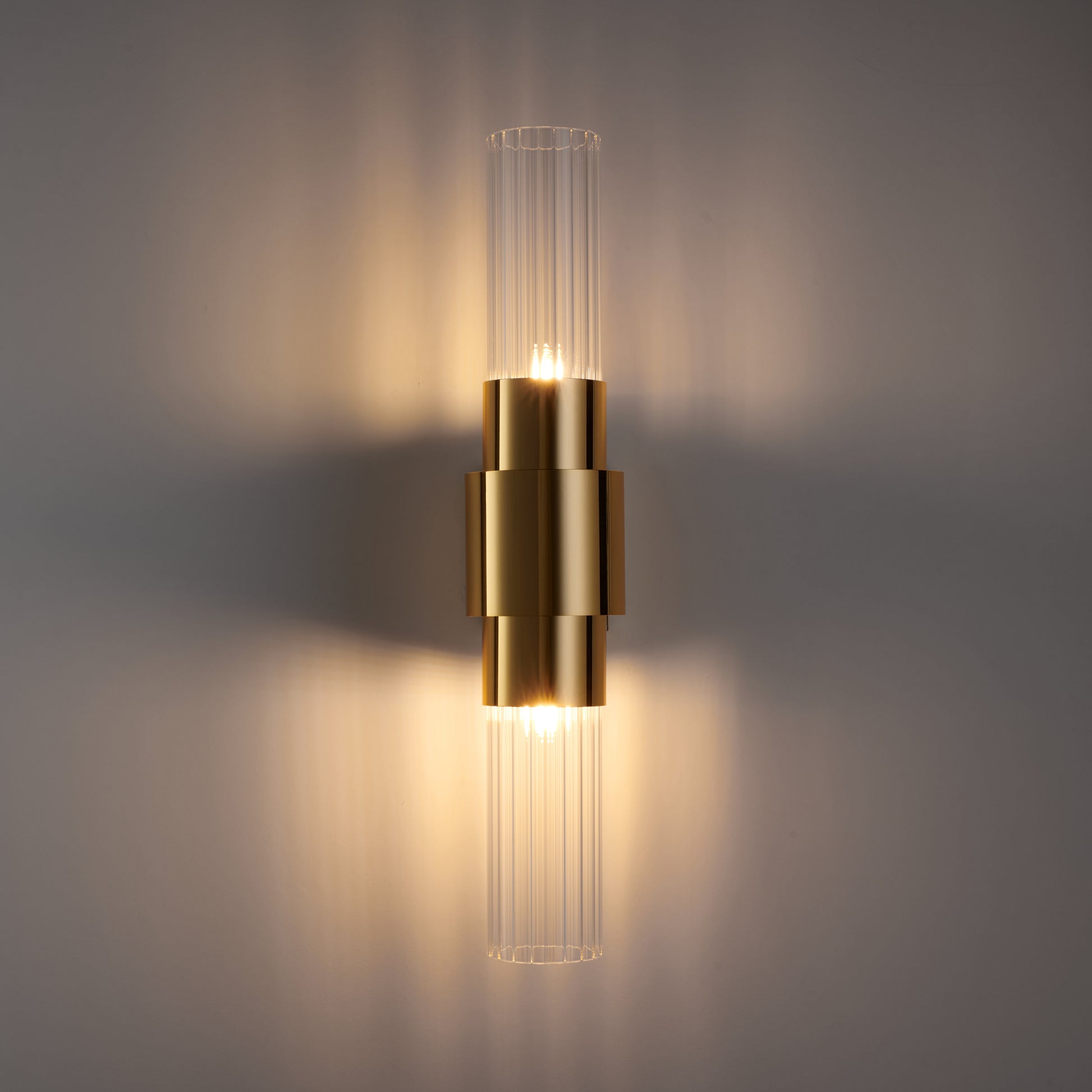 Lampa ścienna GLOW 46 cm - kinkiet złoty, szkło ryflowane