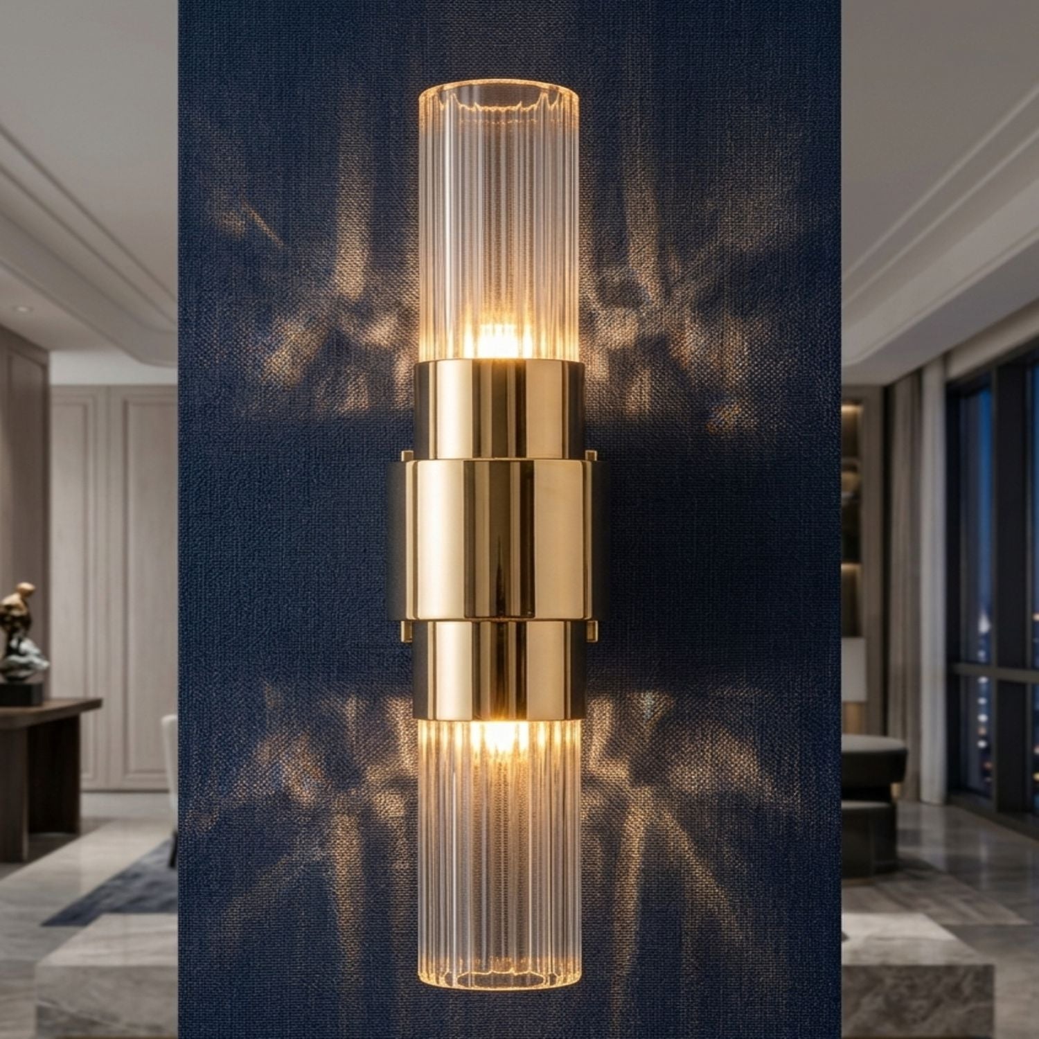 Lampa ścienna GLOW 46 cm - kinkiet złoty, szkło ryflowane