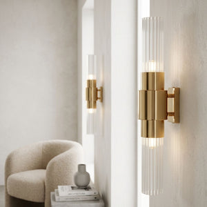 Lampa ścienna GLOW 46 cm - kinkiet złoty, szkło ryflowane
