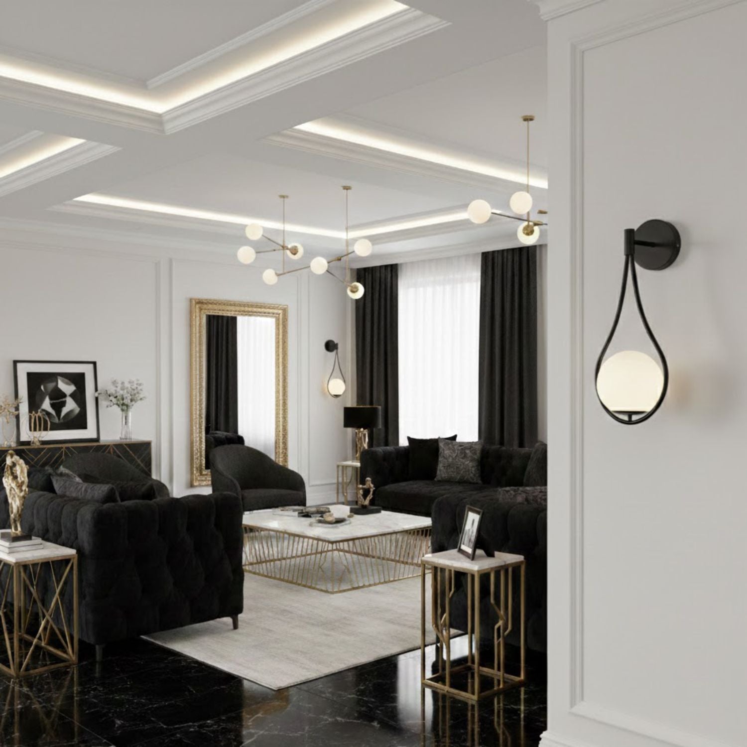 Lampa ścienna DROP, 45 cm - czarny, do wnętrz mieszkalnych i komercyjnych