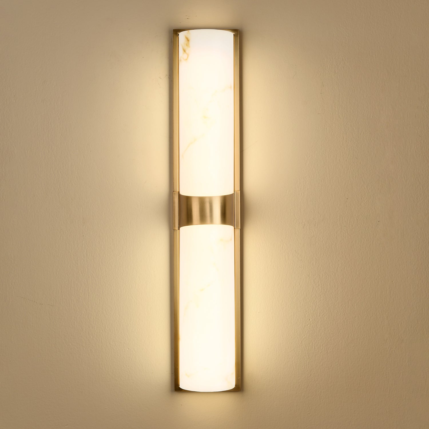 Lampa ścienna MURO LED 66 cm - biały alabaster, złote detale