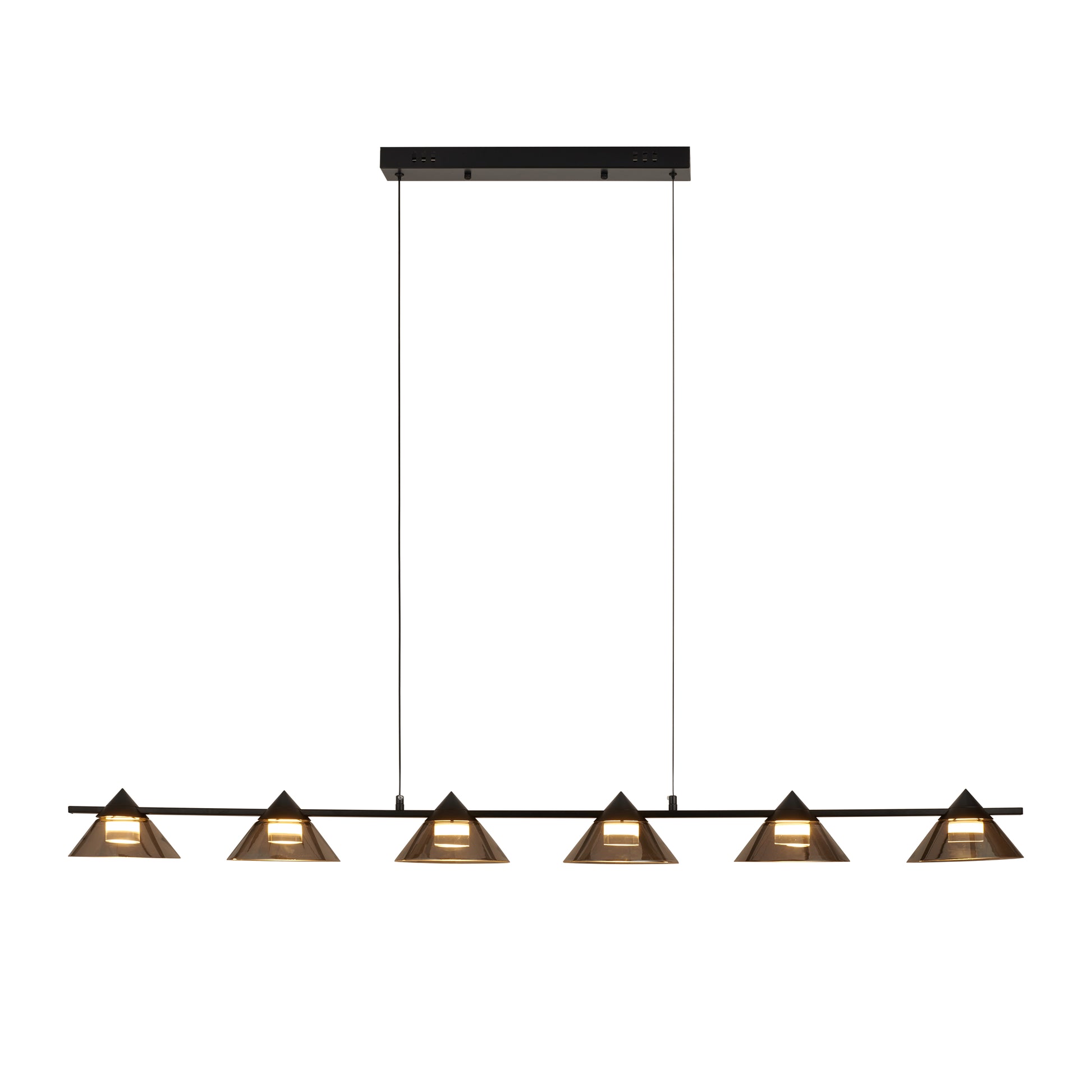 Lampa wisząca BLAKE 140 cm  - LED, czarna, podłużna z sześcioma dymionymi kloszami