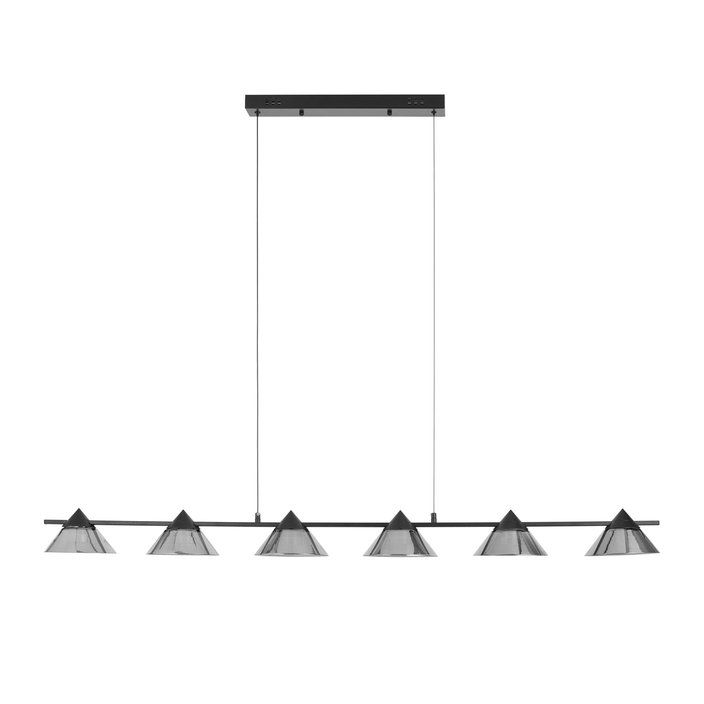 Lampa wisząca BLAKE 140 cm  - LED, czarna, podłużna z sześcioma dymionymi kloszami