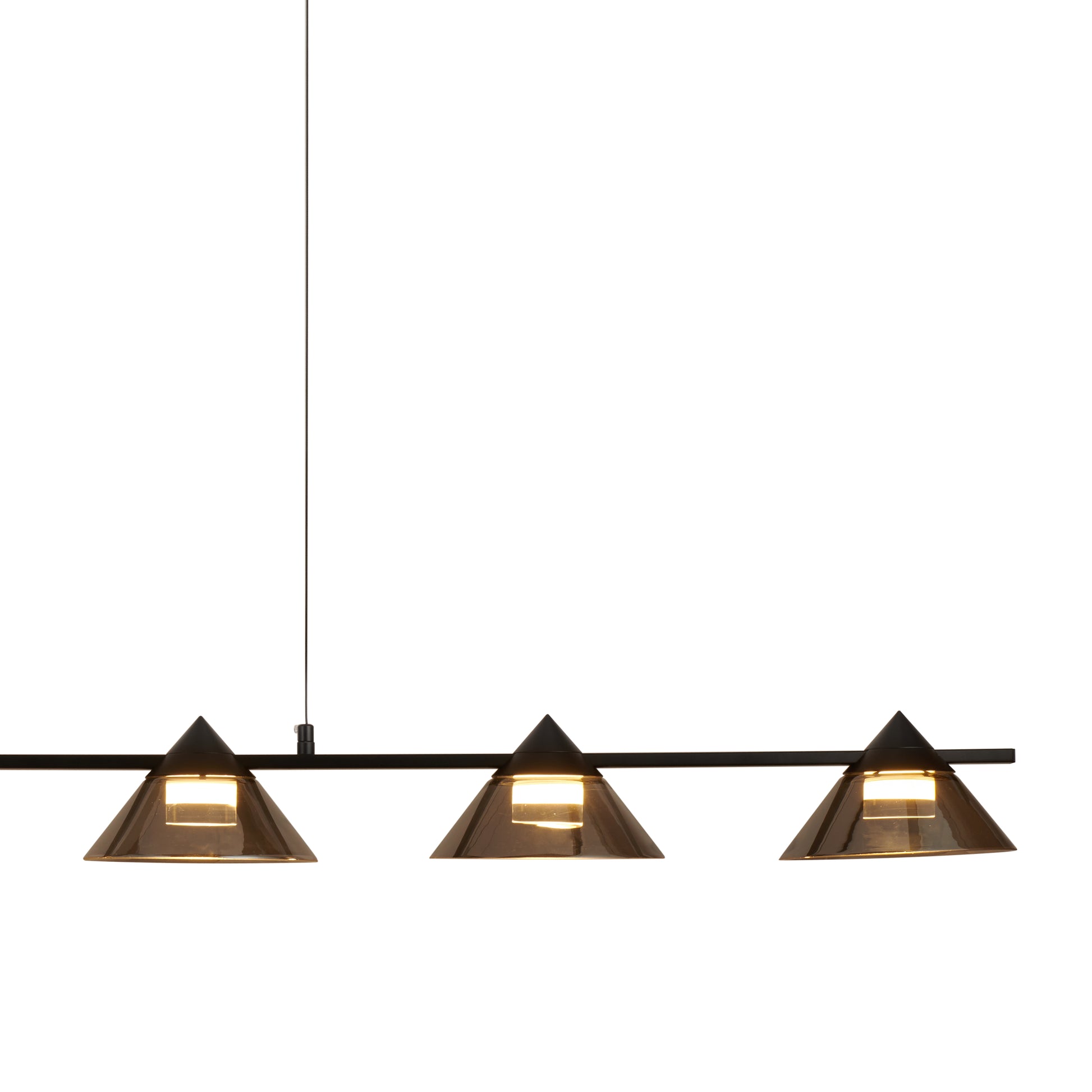Lampa wisząca BLAKE 140 cm  - LED, czarna, podłużna z sześcioma dymionymi kloszami