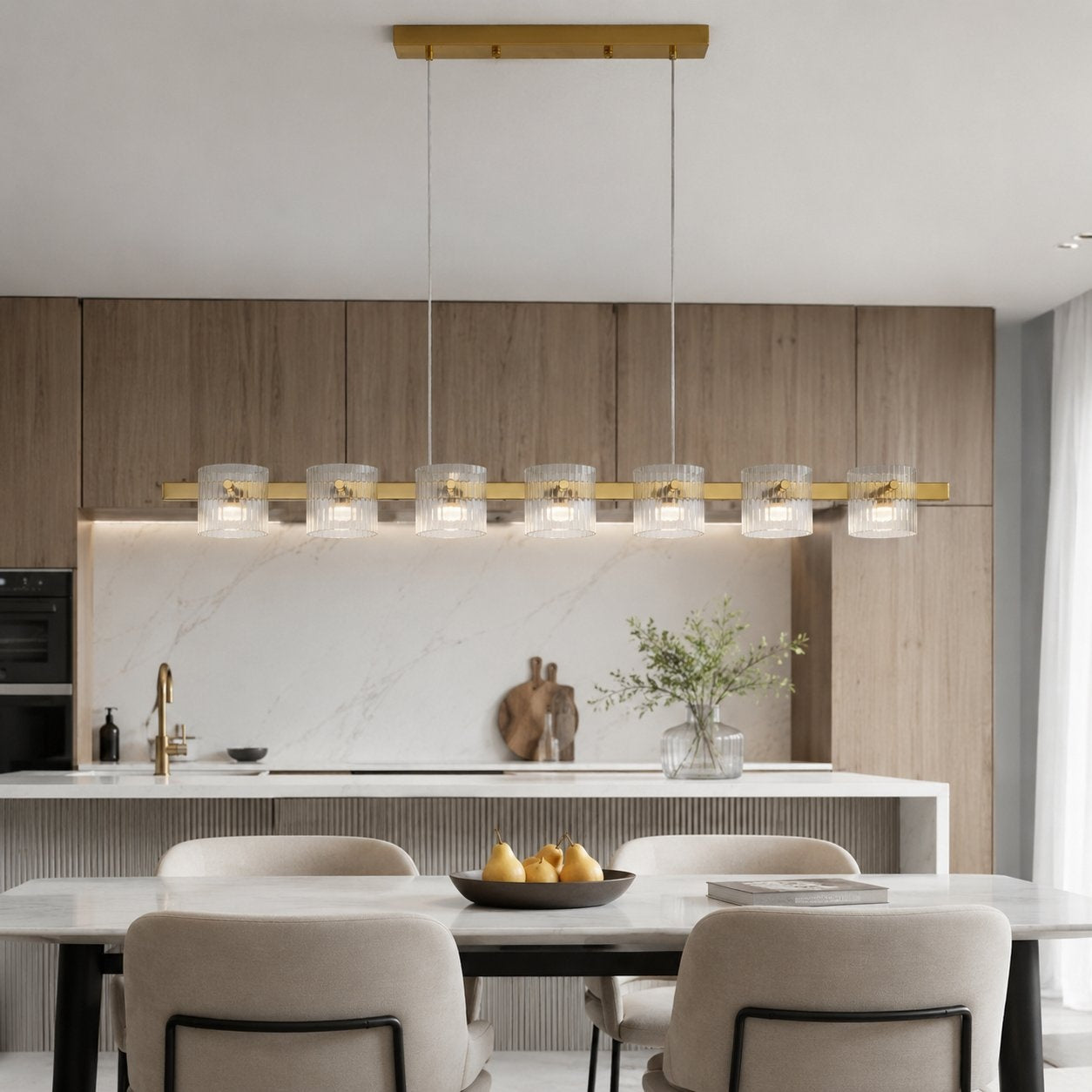 Lampa wisząca BACCIO 120 cm - LED, złota  listwa ze szklanymi kloszami