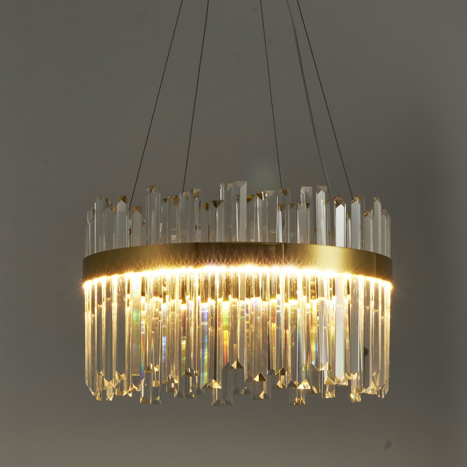 Lampa wisząca ROYAL 50 cm- LED, żyrandol kryształowo- złoty