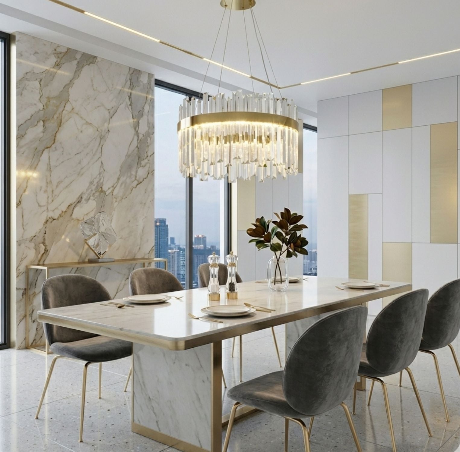 Lampa wisząca ROYAL 50 cm- LED, żyrandol kryształowo- złoty